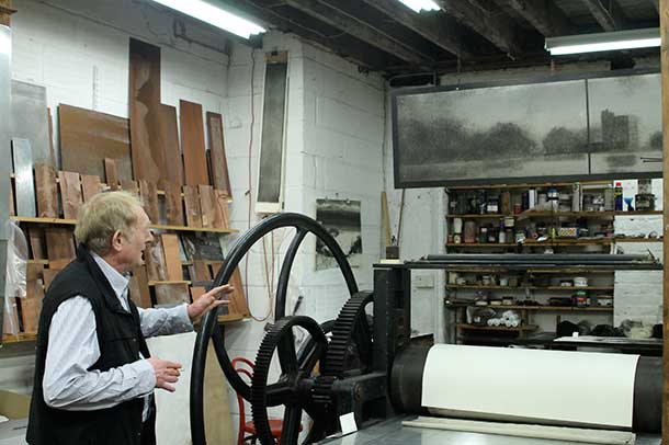 Norman Ackroyd in his studio on Bermondsey Street