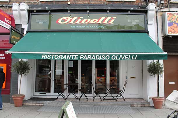 Olivelli front italian restaurant deli London